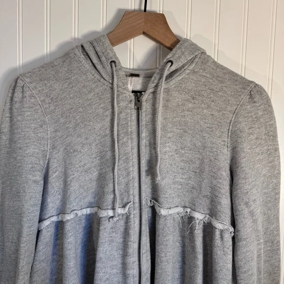 Free People Tiered Trapeze Zip-Up Hoodie Swearer Gray  Women’s Size Small - Picture 3 of 12